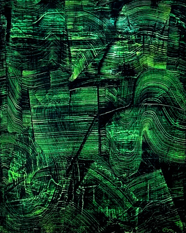 abstract painting in green and black by Mortiz Kellerman