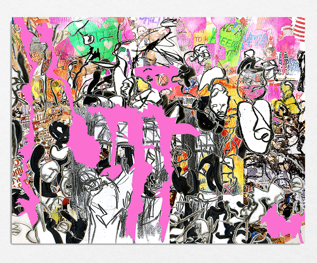 collage with lithograph screen print and cut paper by Sarah Sipling