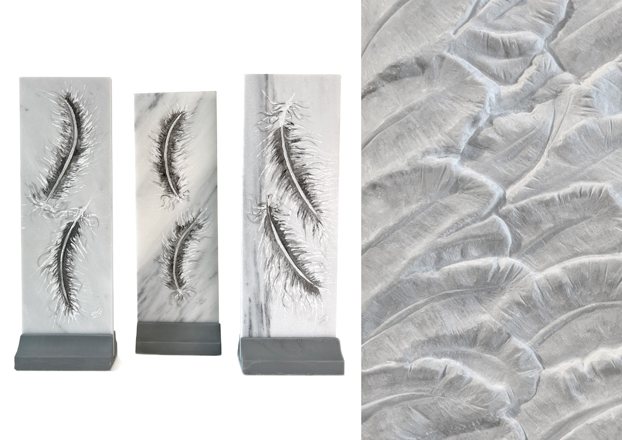 Images of marble sculptures by Jyl Bonaguro for her upcoming exhibition, Tabula Rasa Inflight