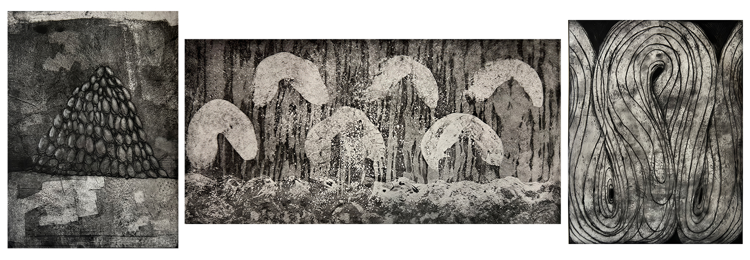 triptych of black and white prints