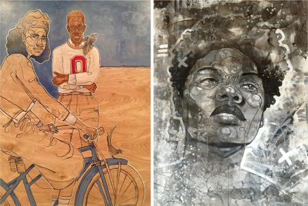 Two images, featuring fantastical portraits of black figures. Artwork Images By David Anthony Geary.