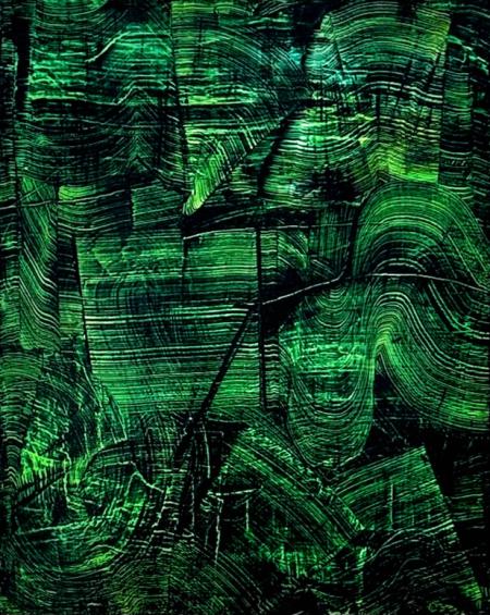 abstract painting in green and black by Mortiz Kellerman