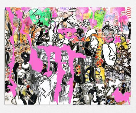 collage with lithograph screen print and cut paper by Sarah Sipling