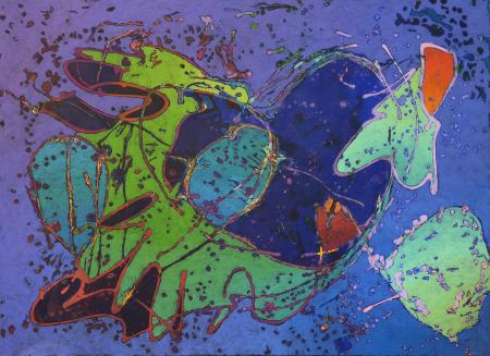 abstract painting of a heart in blue and green by Denise Presnell