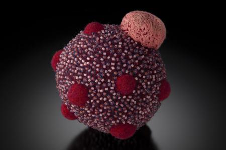 3d spherical, textile sculpture with pom poms