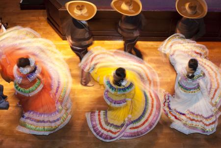 three women dancing with long, twirling skirts