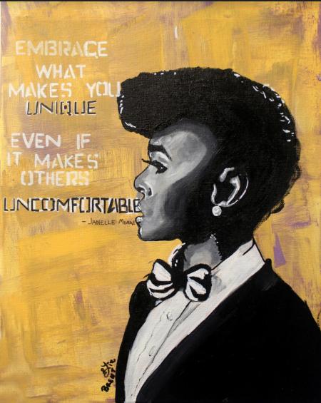 painting of a woman in profile with gold pbackground