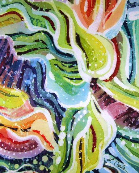 multicolored painting with layered curving lines