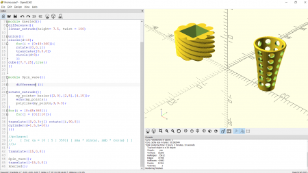 on the left code, on the right a three rendering of vessels